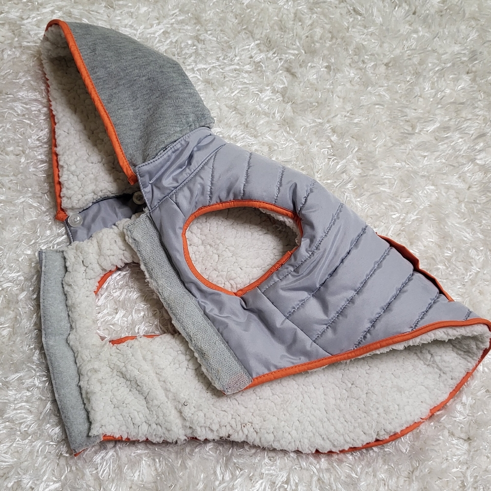 PMP Doggie Reflective Coat with Thick Lining, Gray & Orange, Medium - Picture 4 of 5